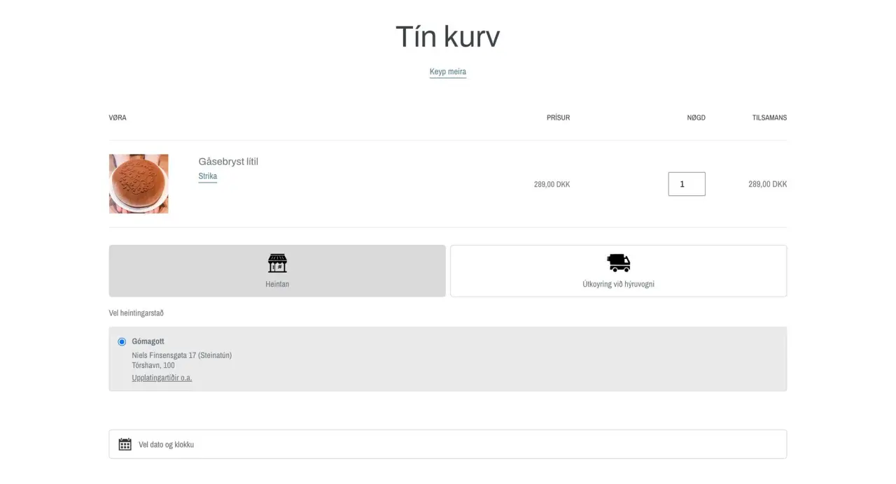 Gomagott's Shopify cart page showing the Zapiet ‑ Pickup + Delivery widget with pickup and delivery options, store location selector, and a date and time picker.