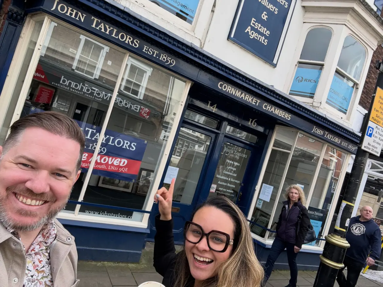 Andrew and Emili outside 14-16 Cornmarket, Louth.